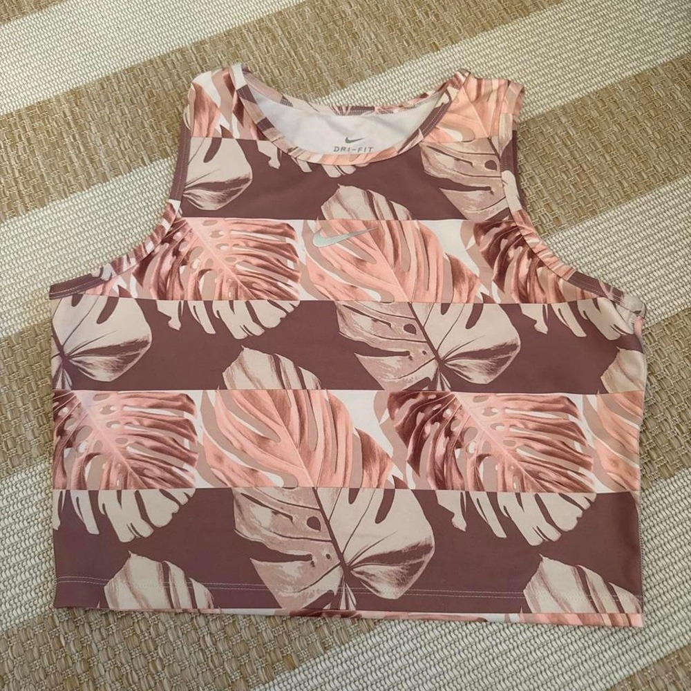 Nike Dri Fit Monstera Leaf Botanical Print tank top large neutral athleticwear